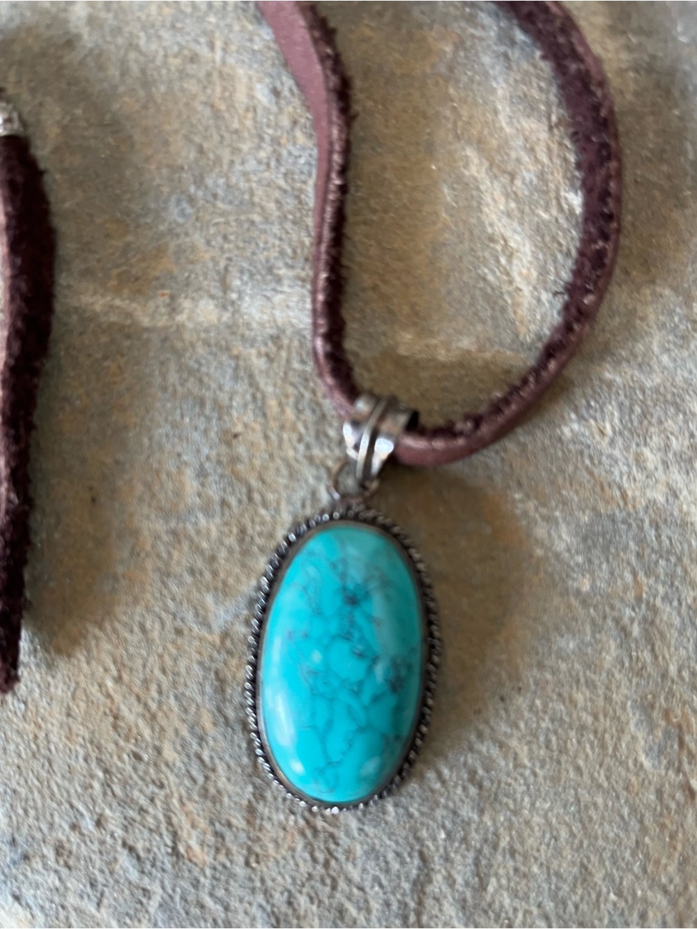 Turquoise Oval Stone Pendant Necklace - Blue